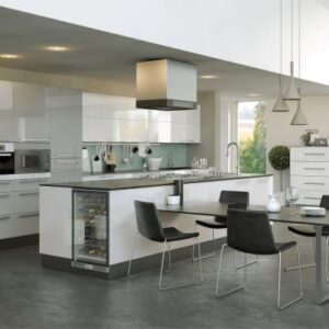 The Firbeck Supergloss White Kitchen and High Gloss Light Grey Kitchen, by Blossom Avenue Kitchens. Available to purchase from shopkitchensonline.co.uk