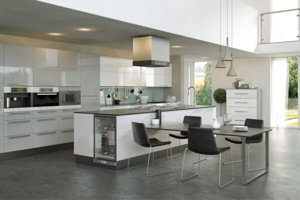Flat Pack Kitchens - Firbeck Supergloss White and Supergloss Light Grey Kitchen, by Blossom Avenue Kitchens - medium