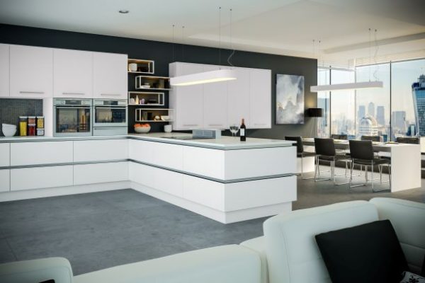 The Firbeck Supermatt White Kitchen, by Blossom Avenue Kitchens. Available to purchase from shopkitchensonline.co.uk