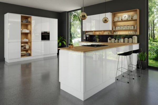 Jayline Supergloss White Kitchen, by Blossom Avenue Kitchens - available from shopkitchensonline.co.uk